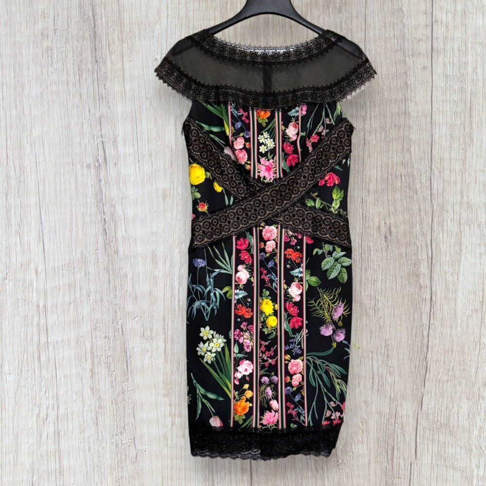 Tadashi Shoji Womens Black Anais Floral Lace Sheath Dress Size 8
